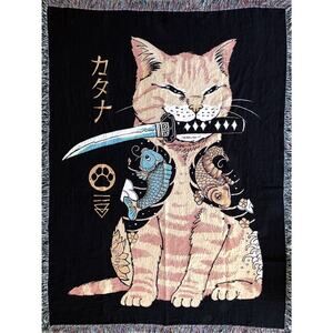 Strike Gently Hand Woven Ninja Cat Blanket - 60”x80”